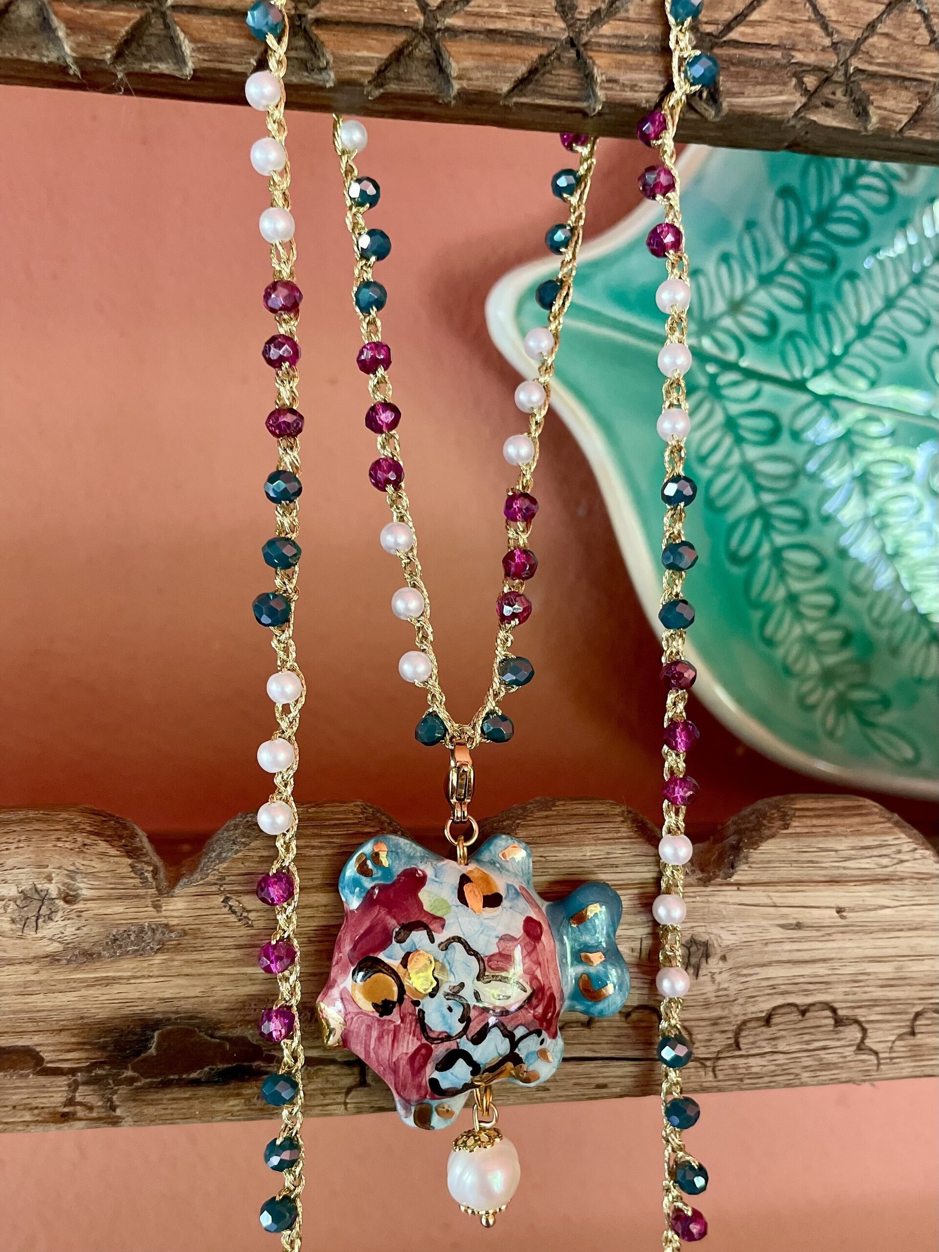 Collar siciliano XL pez buganvilla - pieza única - 4