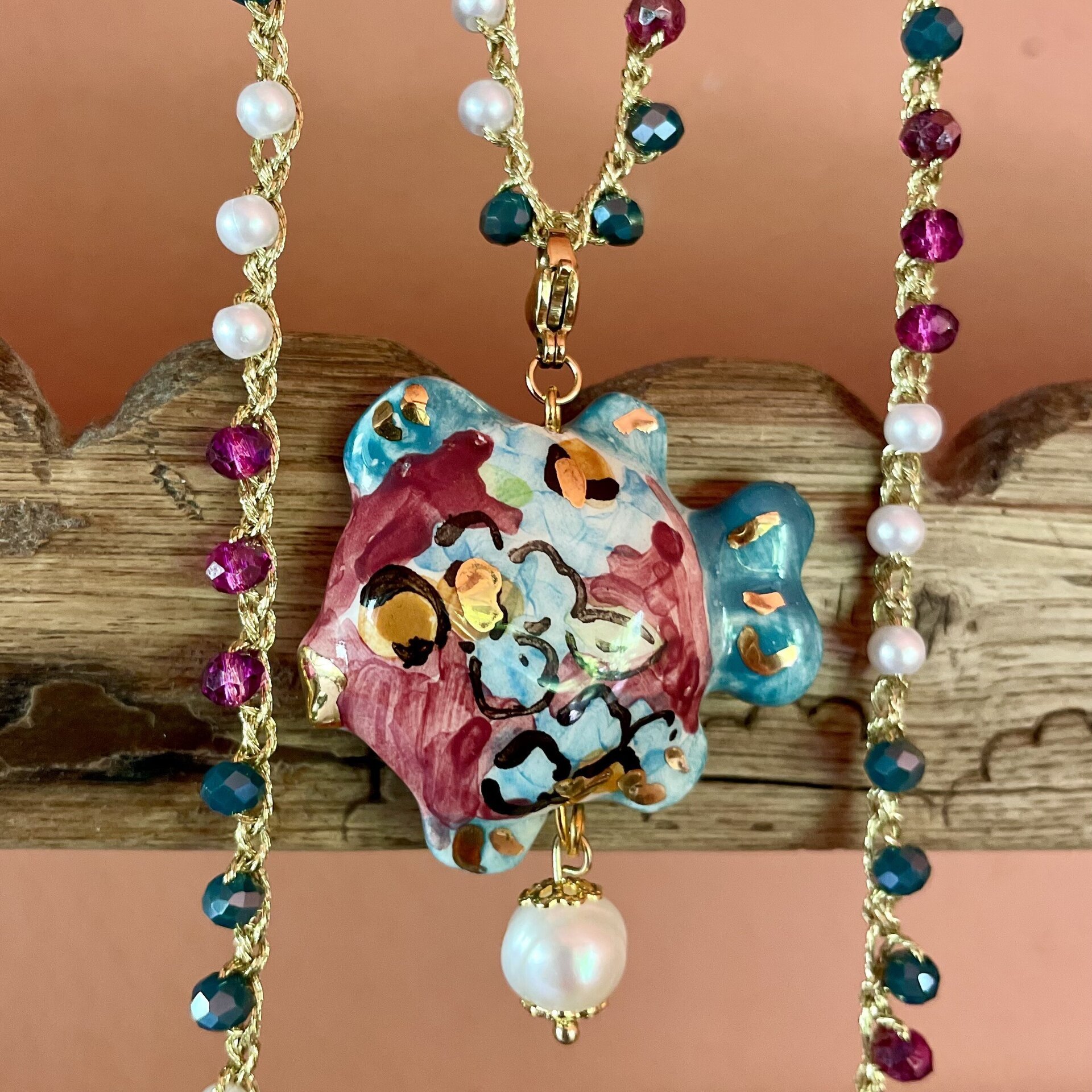 Collar siciliano XL pez buganvilla - pieza única - 2